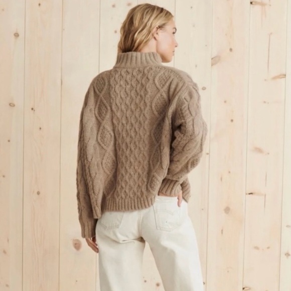 Jenni Kayne Cable Half Zip Sweater In Clove Wool Alpaca - Picture 3 of 15